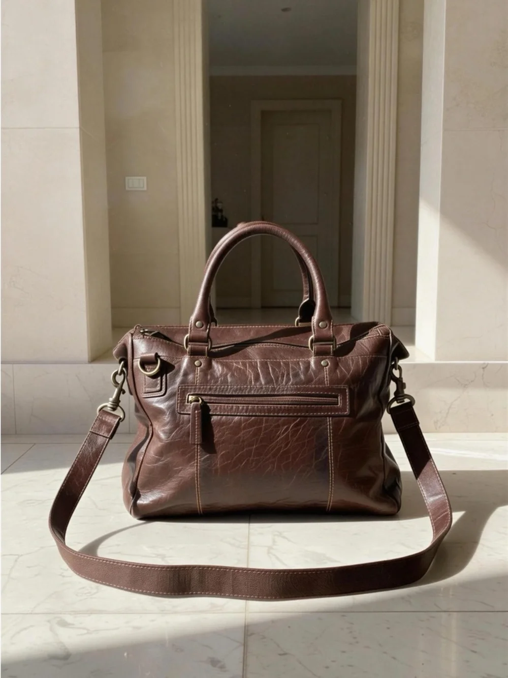 Jack Georges Brown Leather Messenger Gym Briefcase Laptop Bag Strap Unisex